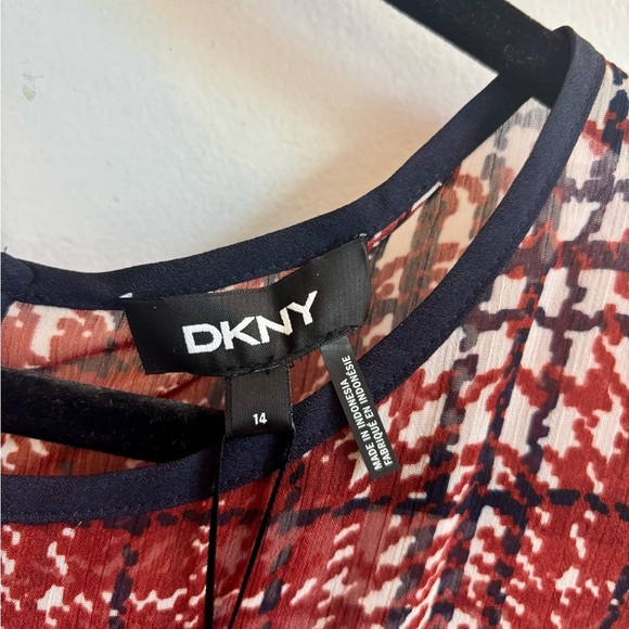 DKNY Dress in Red, White and Navy with Tie Front and Long Sleeves - Picture 2 of 8